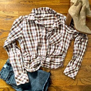 Flannel crop plaid button down